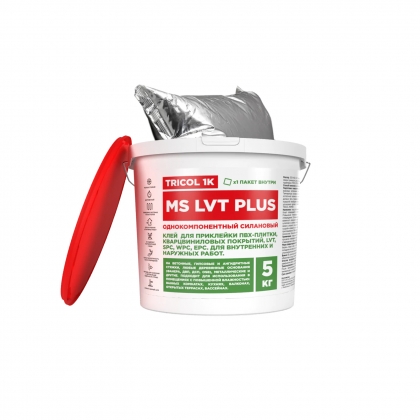 Клей для ПВХ, SPC и кварцвиниловых покрытий TRICOL 1K MS LVT PLUS Однокомпонентный силановый 5 кг Клей для ПВХ, SPC и кварцвиниловых покрытий TRICOL 1K MS LVT PLUS Однокомпонентный силановый 5 кг